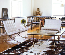 Leather chairs and haired hide rug
